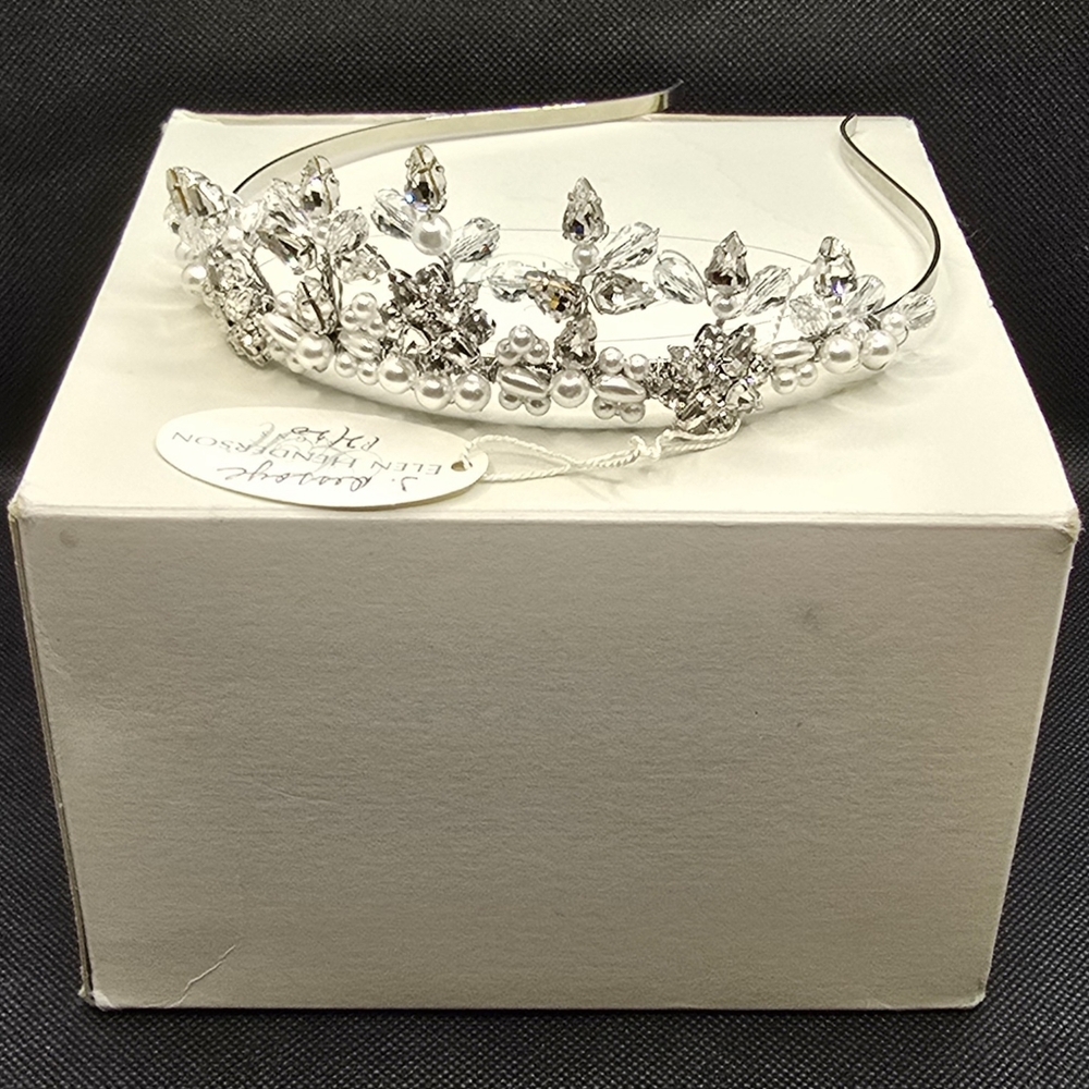 Vintage Elen Henderson Tiara Headpiece Rhinestone Faux Pearl